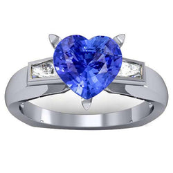 3 Steine Baguette Aus der Erde Abgebauter Natürlicher Diamant & Blauer Saphir Herzförmiger Ring 2,75 Karat