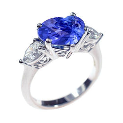 3 Steine Birne Aus der Erde Abgebauter Natürlicher Diamant & Herz Blauer Saphir Ring 3 Karat Goldschmuck