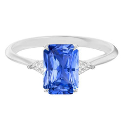 3 Steine Blauer Saphir Ring Kleine Billion Aus der Erde Abgebauter Natürlicher Diamanten Schmuck 2,75 Karat