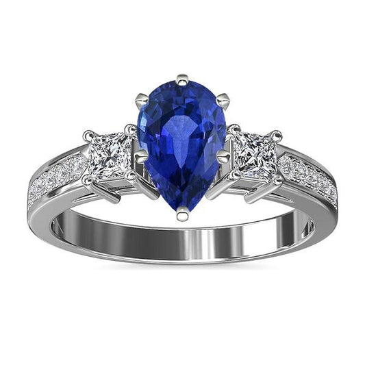 3 Steine Blauer Saphir Ring Prinzessin & Runder Diamant Akzent 3.50 Karat - harrychadent.de