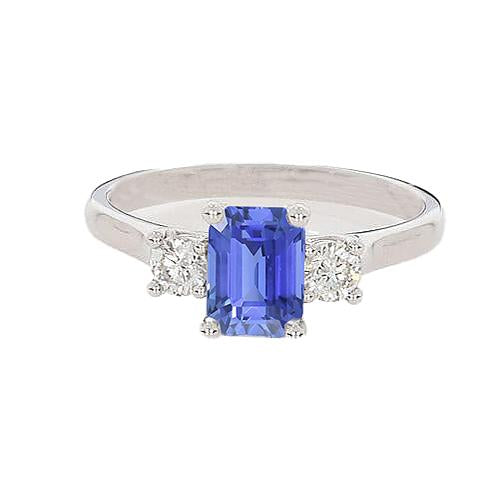 3 Steine Blauer Saphir Smaragd & Runder Diamant Ring 2,50 Karat - harrychadent.de