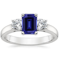 3 Steine Blauer Smaragd Saphir Aus der Erde Abgebauter Natürlicher Diamant Ring 2,50 Karat