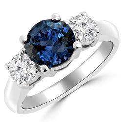 3 Steine Ceylon Blauer Saphir & Diamant Ring 4,50 Karat Weißgold 14K
