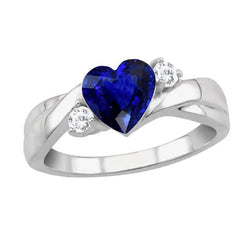 3 Steine Ehering Blaues Saphir Herz & Runde Aus der Erde Abgebauter Natürlicher Diamanten 1,75 Karat