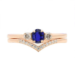 3 Steine Ehering Set Blauer Saphir Mit Diamantband 2 Karat