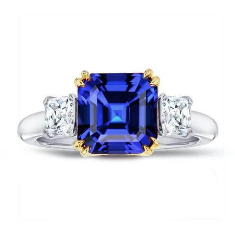 3 Steine Radiant Diamant & Asscher Saphir Ring 2,50 Karat Two Tone - harrychadent.de