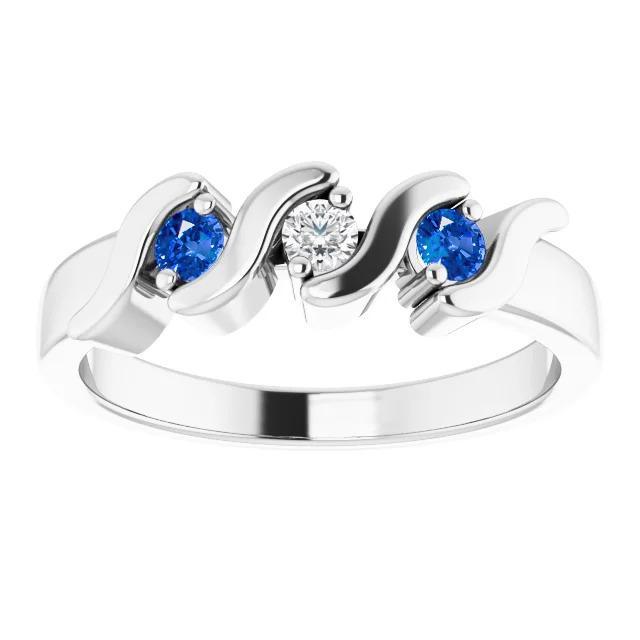 3 Steine Ring 0.90 Karat Diamant Ceylon Blauer Saphir Weißgold 14K - harrychadent.de
