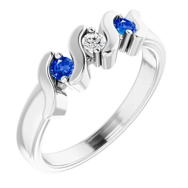 3 Steine Ring 0.90 Karat Diamant Ceylon Blauer Saphir Weißgold 14K - harrychadent.de