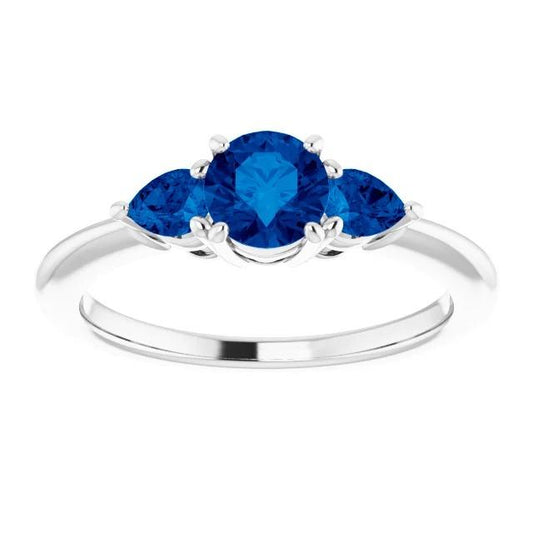 3 Steine Ring 1,50 Karat Rund Ceylon Blaue Saphire Weißgold 14K - harrychadent.de