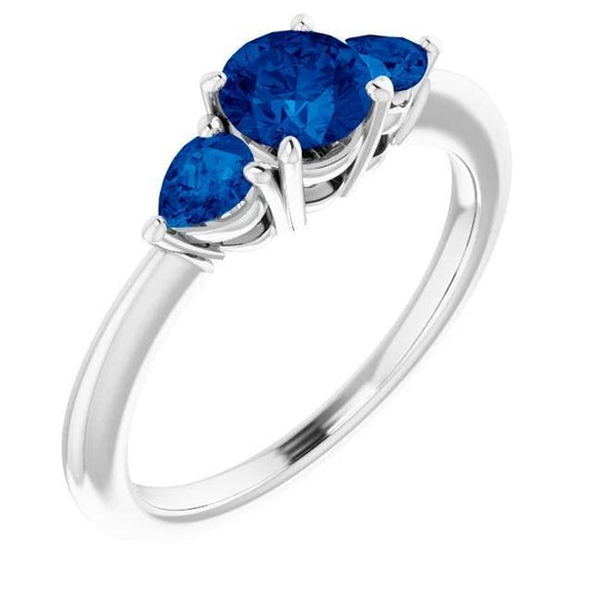 3 Steine Ring 1,50 Karat Rund Ceylon Blaue Saphire Weißgold 14K - harrychadent.de