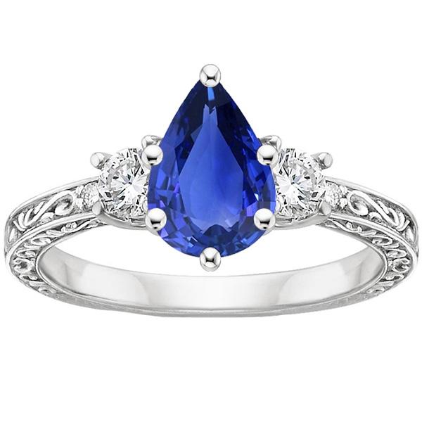 3 Steine Ring Antiker Stil Birne Blauer Saphir & Diamanten 3.50 Karat - harrychadent.de