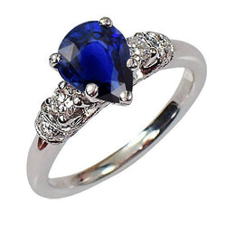 3 Steine Ring Antiker Stil Birne Ceylon Saphir & Aus der Erde Abgebauter Natürlicher Diamanten 2 Karat