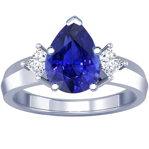 3 Steine Ring Birne Blauer Saphir & Prinzessin Diamanten 3 Karat Gold 14K - harrychadent.de