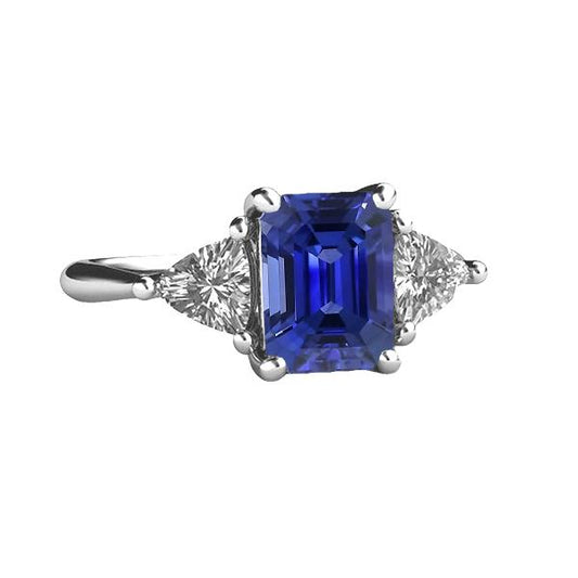 3 Steine Ring Blauer Saphir Smaragd & Trillion Diamanten 2,50 Karat - harrychadent.de