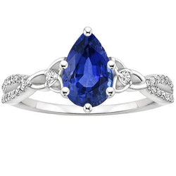 3 Steine Ring Ceylon Saphir & Runde Aus der Erde Abgebauter Natürlicher Diamant Akzente 3.75 Karat
