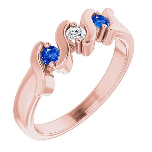 3 Steine Ring Diamant Blauer Saphir 0.90 Karat Roségold 14K - harrychadent.de