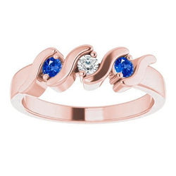 3 Steine Ring Diamant Blauer Saphir 0.90 Karat Roségold 14K