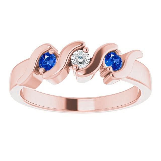3 Steine Ring Diamant Blauer Saphir 0.90 Karat Roségold 14K - harrychadent.de