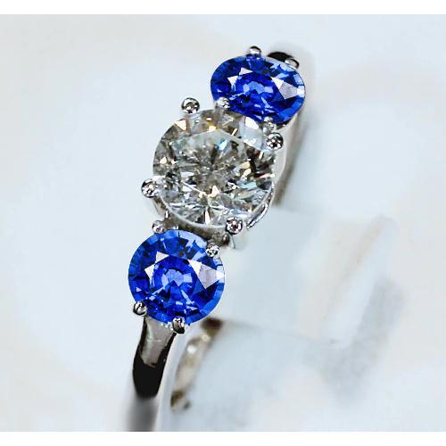 3 Steine Ring Diamant & blauer Saphir 3,50 Karat Kathedrale Fassung - harrychadent.de