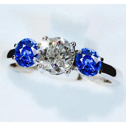 3 Steine Ring Diamant & blauer Saphir 3,50 Karat Kathedrale Fassung - harrychadent.de