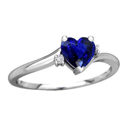 3 Steine Ring Herz blauer Saphir & kleine runde Aus der Erde Abgebauter Natürlicher Diamanten 1,75 Karat