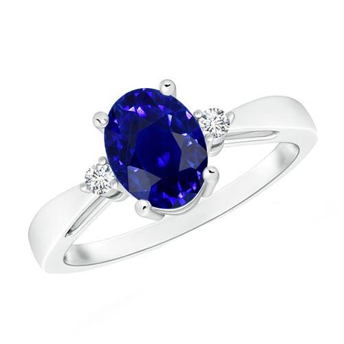 3 Steine Ring Oval Blauer Saphir & Diamant 4,75 Karat Konischer Schaft - harrychadent.de