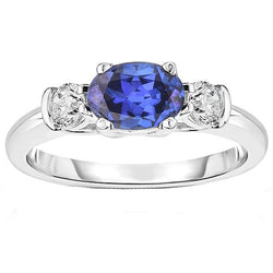 3 Steine Ring Oval und Rundschliff Ceylon Saphir & Aus der Erde Abgebauter Natürlicher Diamant 5 Karat Neu
