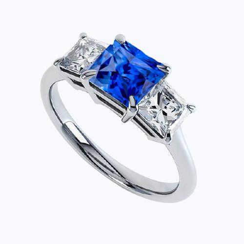 3 Steine Ring Prinzessin Krappen Set Ceylon Saphir & Diamanten 2 Karat - harrychadent.de