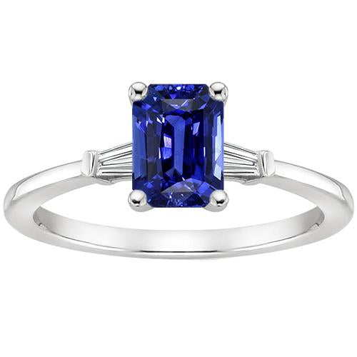 3 Steine Ring Strahlender Ceylon Saphir & Baguette Diamanten 3,50 Karat - harrychadent.de
