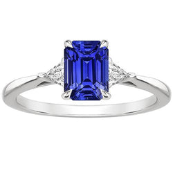 3 Steine Ring Smaragd Ceylon Saphir & Trillion Schliff Aus der Erde Abgebauter Natürlicher Diamant 3,50 Karat
