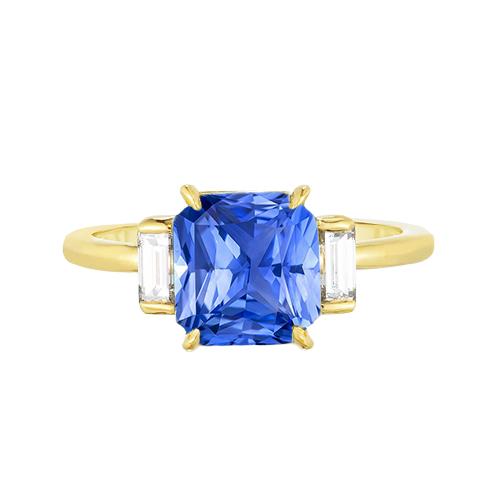 3 Steine Ring Strahlend Blauer Saphir 2,50 Karat Baguette Diamanten - harrychadent.de