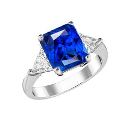 3 Steine Ring Strahlender Saphir & Trillion Aus der Erde Abgebauter Natürlicher Diamanten Schmuck 2,50 Karat
