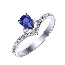 3 Steine Ring mit runden Aus der Erde Abgebauter Natürlicher Diamantakzenten Birnenblauer Saphir 2,50 Karat