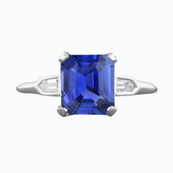 3 Steine Saphir Ring Smaragdschliff Konische Baguette Aus der Erde Abgebauter Natürlicher Diamanten 3 Karat