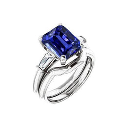 3 Steine Smaragd Blauer Saphir & Baguette Aus der Erde Abgebauter Natürlicher Diamant Ring Set 1,75 Karat