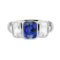 3 Steine Smaragd Diamant & Ceylon Saphir Ring Lünette Set Gold 3 Karat