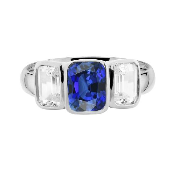 3 Steine Smaragd Diamant & Ceylon Saphir Ring Lünette Set Gold 3 Karat - harrychadent.de
