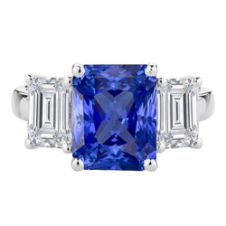 3 Steine Smaragd Aus der Erde Abgebauter Natürlicher Diamant Ring Gold Blauer Saphir Strahlend 4.50 Karat