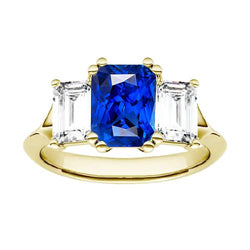3 Steine Smaragd Aus der Erde Abgebauter Natürlicher Diamant Saphir Ring Split Schaft Gelbgold 2 Karat