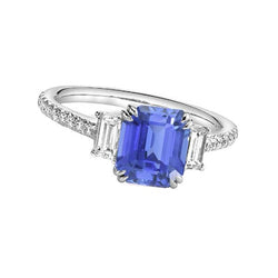 3 Steine Smaragd Srilanka Saphir Ring & Pave Set Aus der Erde Abgebauter Natürlicher Diamanten 3,50 Karat