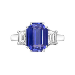 3 Steine Smaragd & Trapez Aus der Erde Abgebauter Natürlicher Diamant Ceylon Saphir Ring 3 Karat