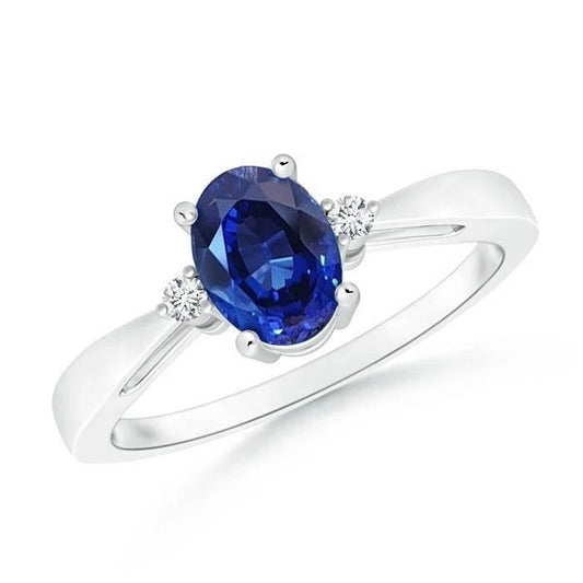 3 Steine Sri Lanka Blauer Saphir & Aus der Erde Abgebauter Natürlicher Diamant Ring 3.20 Karat Neu