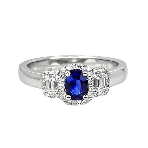 3 Steine Stil Blauer Saphir und Halo Diamantring 5 Karat Neu - harrychadent.de