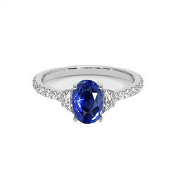 3 Steine Stil Ring Oval Blauer Saphir 6,75 Karat Echtes Weißgold