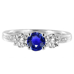 3 Steine Stil Runder Aus der Erde Abgebauter Natürlicher Diamant Blauer Saphir Ring Mit Akzenten 2 Karat