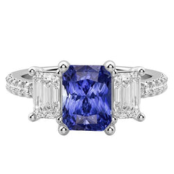 3 Steine Stil Smaragd Aus der Erde Abgebauter Natürlicher Diamant Blauer Saphir Ring Radiant Cut 4 Karat