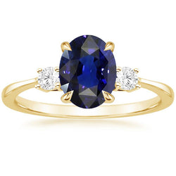 3 Steine Verlobungsring Oval Sri Lanka Saphir & Aus der Erde Abgebauter Natürlicher Diamanten 3 Karat