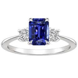 3 Steine Verlobungsring Smaragd blauer Saphir & Aus der Erde Abgebauter Natürlicher Diamant 3,50 Karat