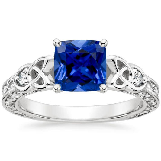 3 Steine Vintage Style Blauer Saphir Ring Runde Diamanten 2,50 Karat - harrychadent.de