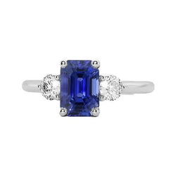 3 Steine natürlicher blauer Saphir Smaragdring & Aus der Erde Abgebauter Natürlicher Diamanten 3 Karat